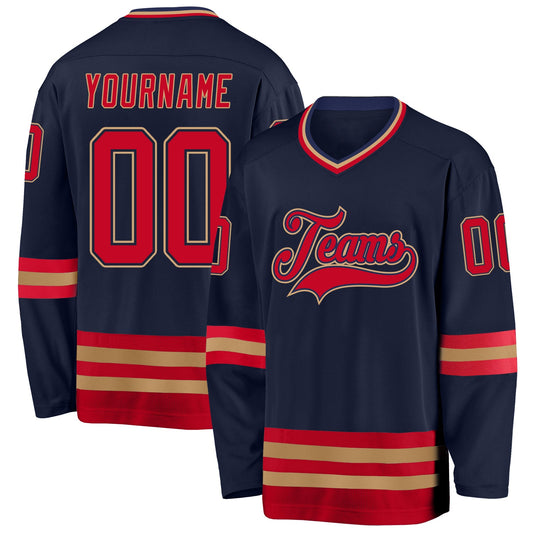 Custom Navy Red-Old Gold Hockey Jersey - Main View
