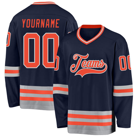 Custom Navy Orange-Gray Hockey Jersey - Main View
