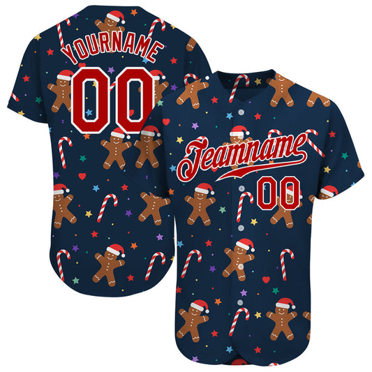 Custom Navy Red-White Christmas 3D Authentic Baseball Jersey - Main View