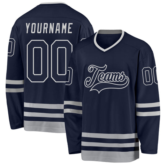 Custom Navy Navy-Gray Hockey Jersey - Main View