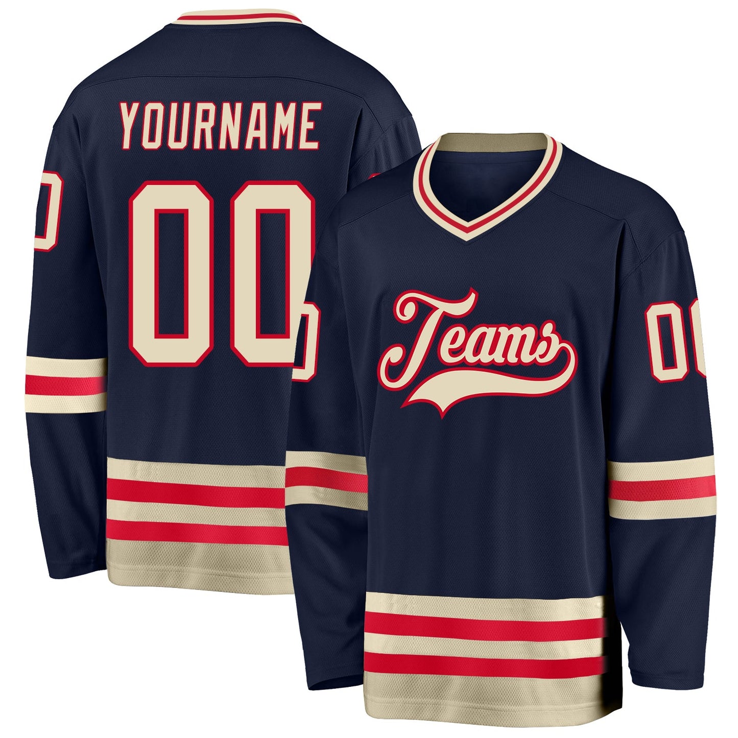 Custom Navy Cream-Red Hockey Jersey - Main View
