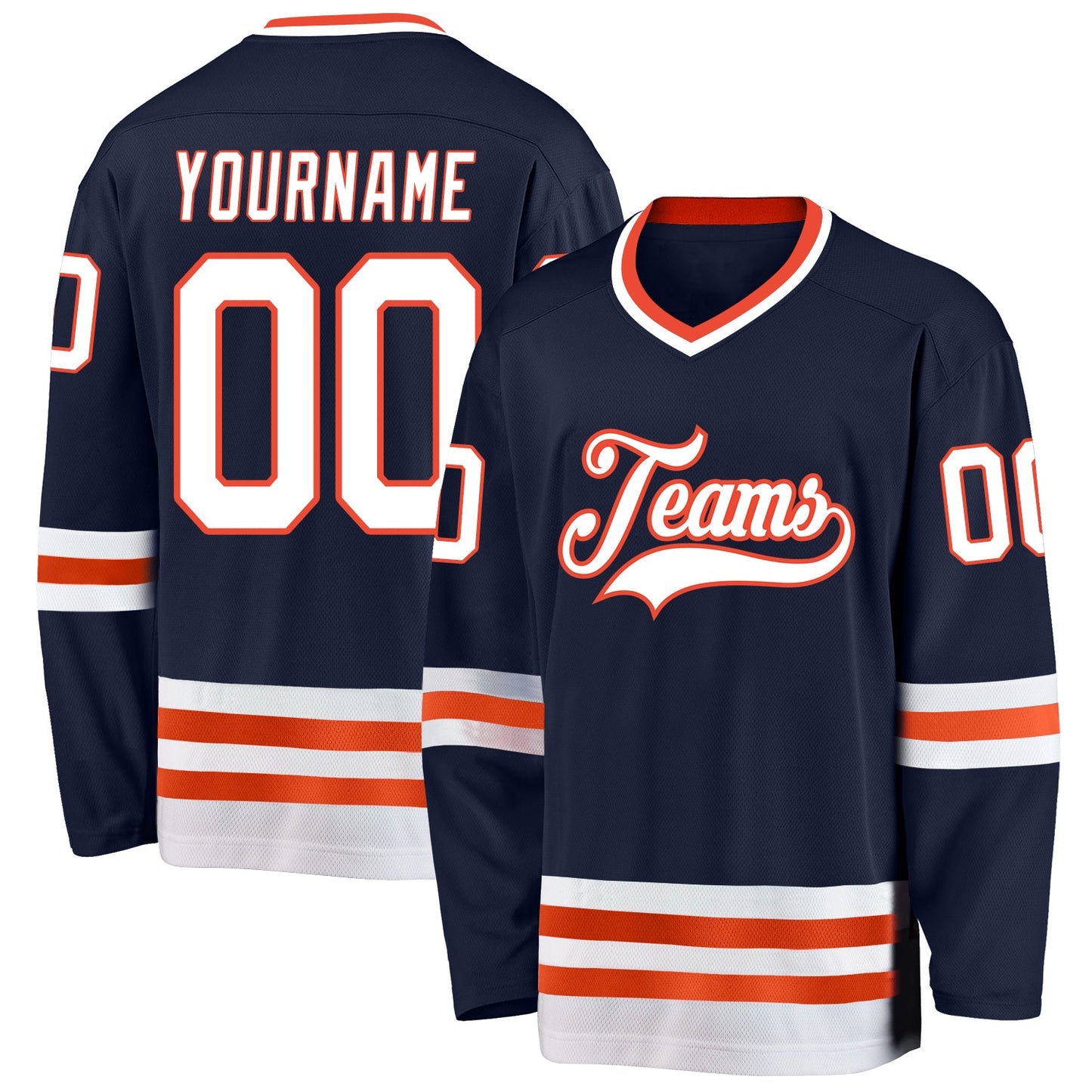 Custom Navy White-Orange Hockey Jersey - Main View