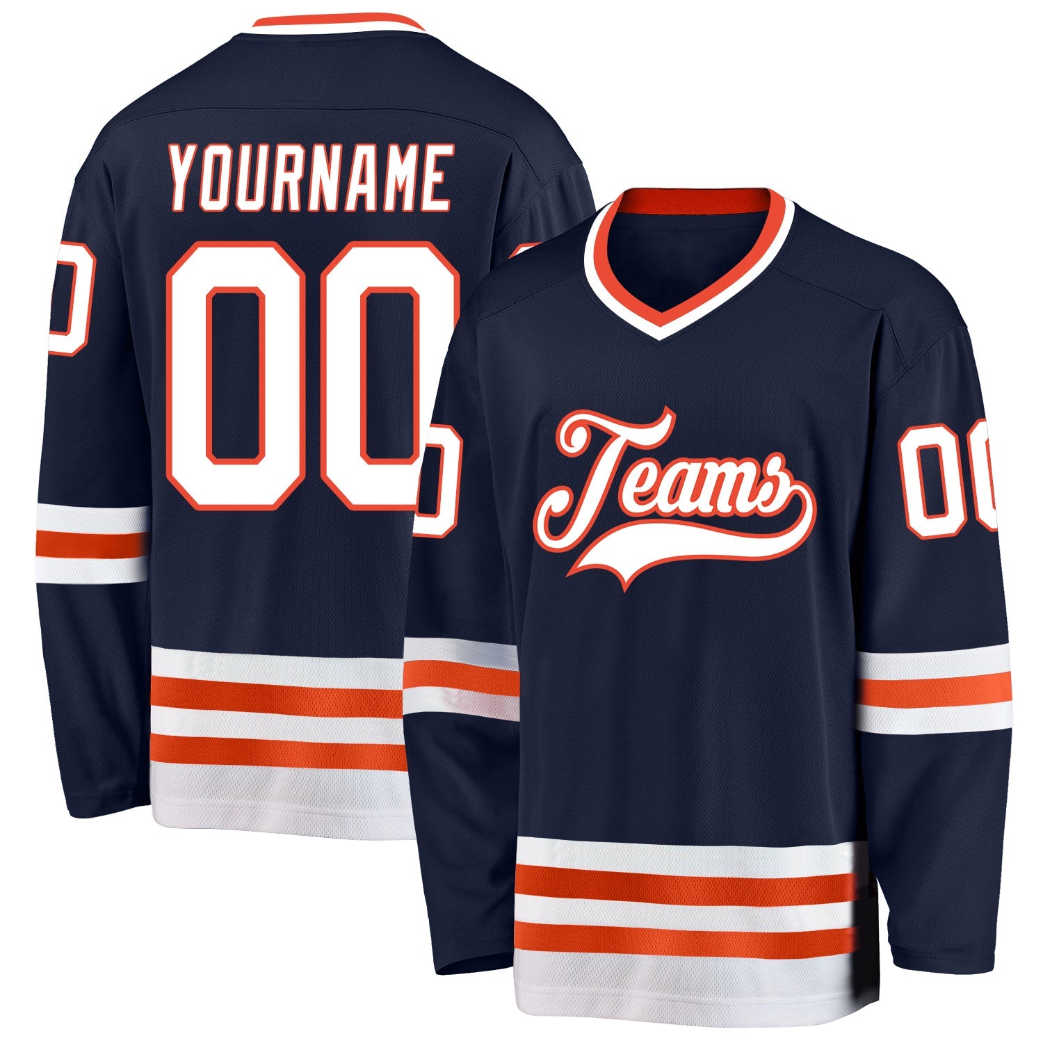 Custom Navy White-Orange Hockey Jersey - Main View