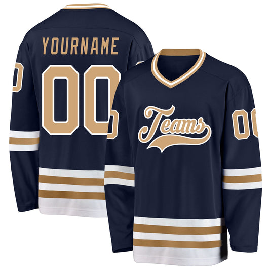 Custom Navy Old Gold-White Hockey Jersey - Main View