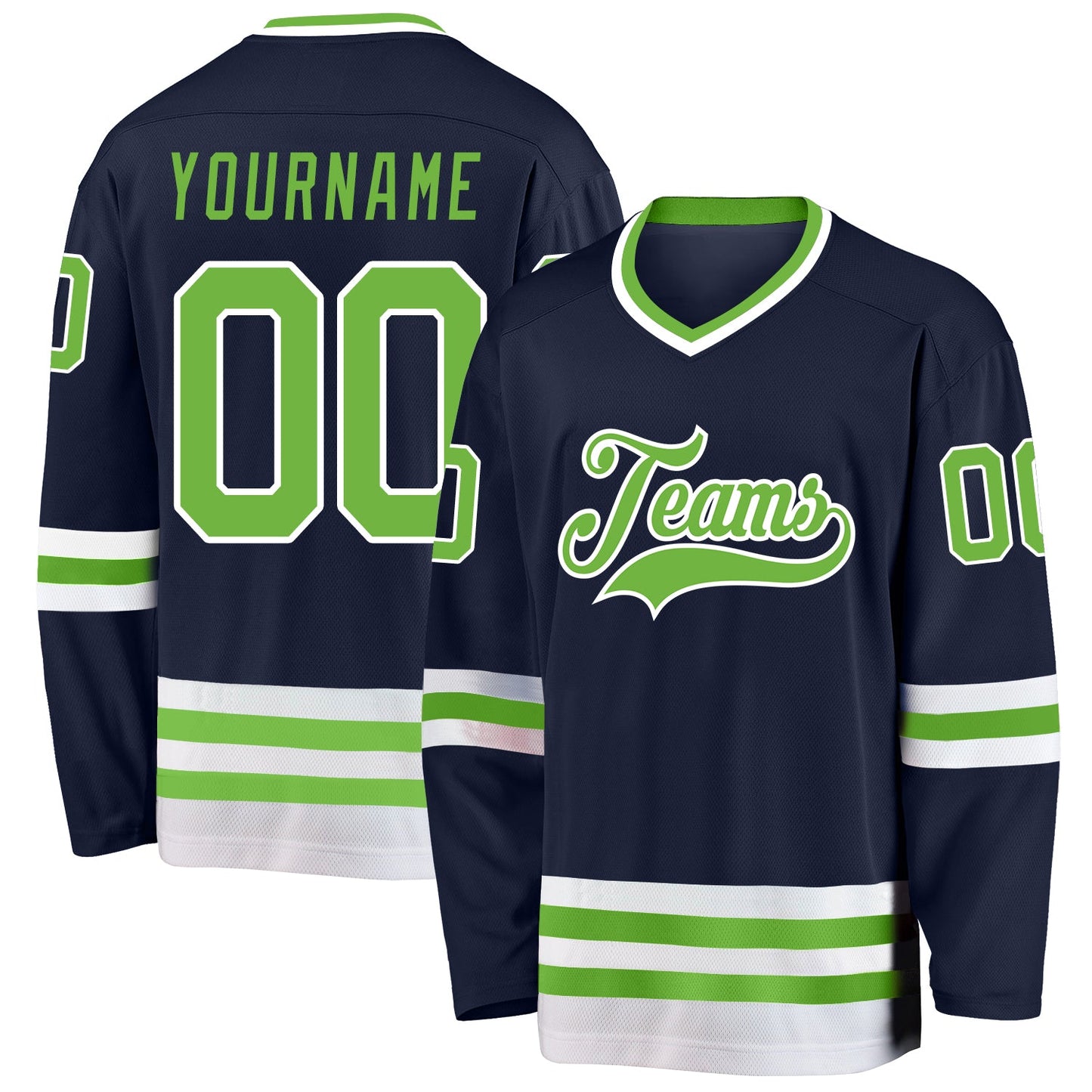 Custom Navy Neon Green-White Hockey Jersey - Main View