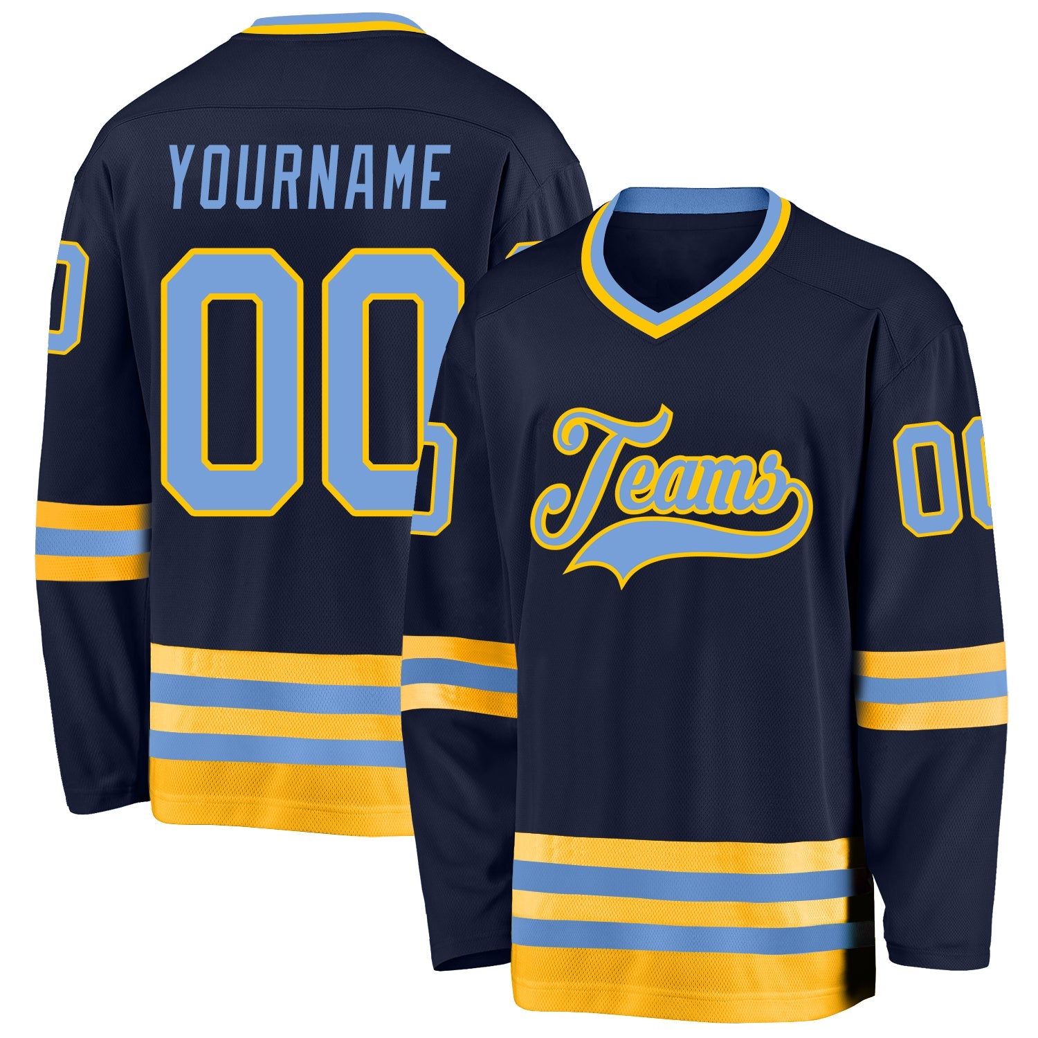 Custom Navy Light Blue-Gold Hockey Jersey - Main View