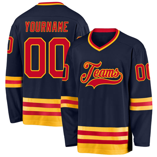 Custom Navy Red-Gold Hockey Jersey - Main View