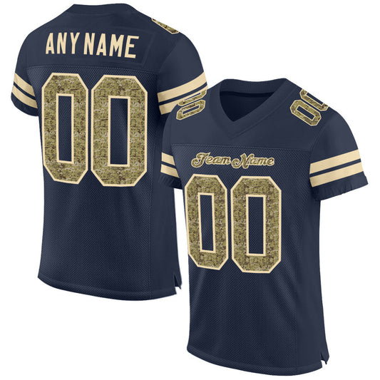 Custom Navy Camo-Cream Mesh Authentic Football Jersey - Main View