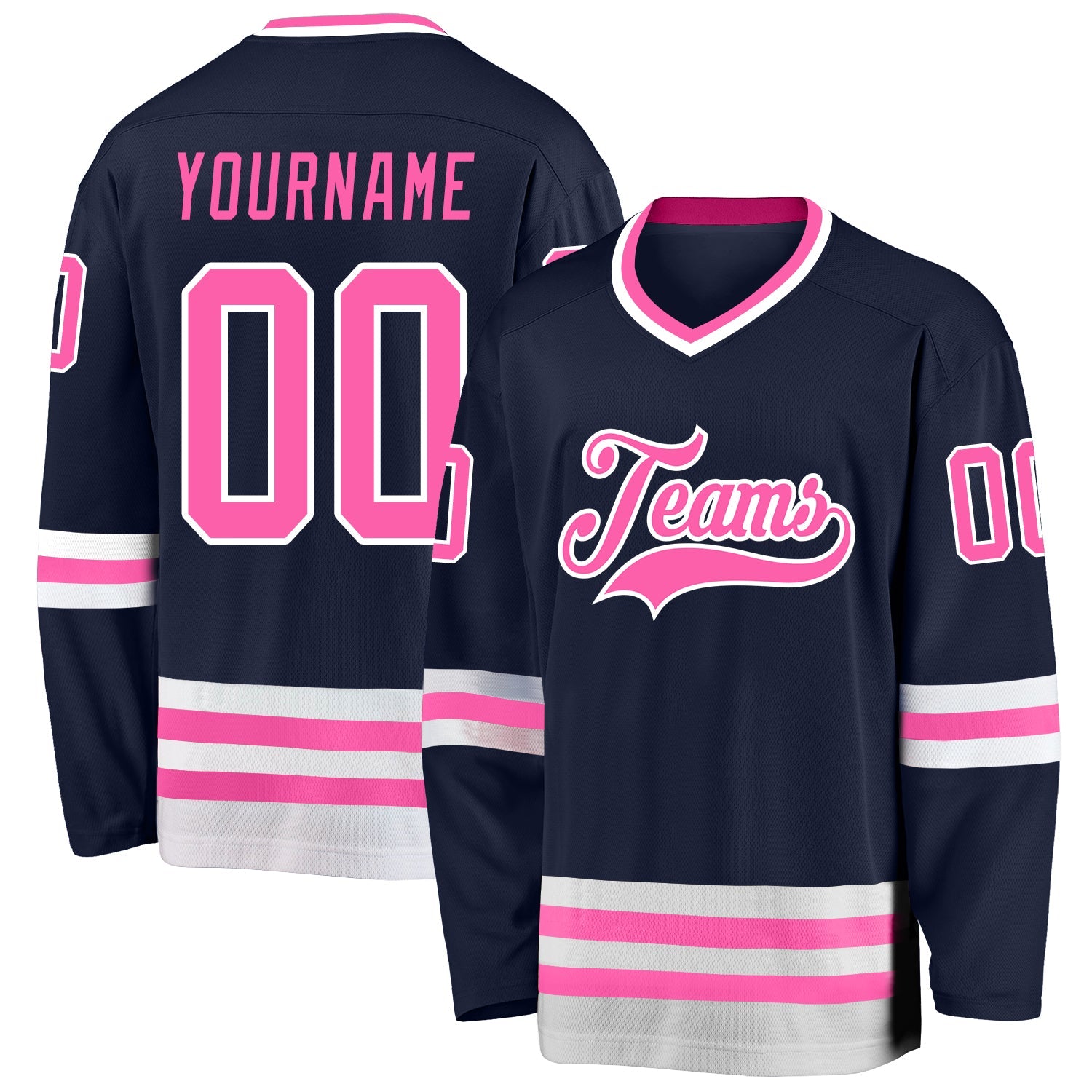Custom Navy Pink-White Hockey Jersey - Main View