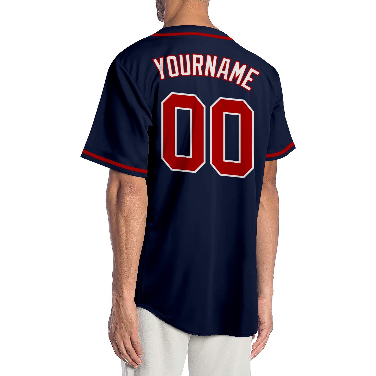 Custom Navy Red-White Authentic Baseball Jersey view 2