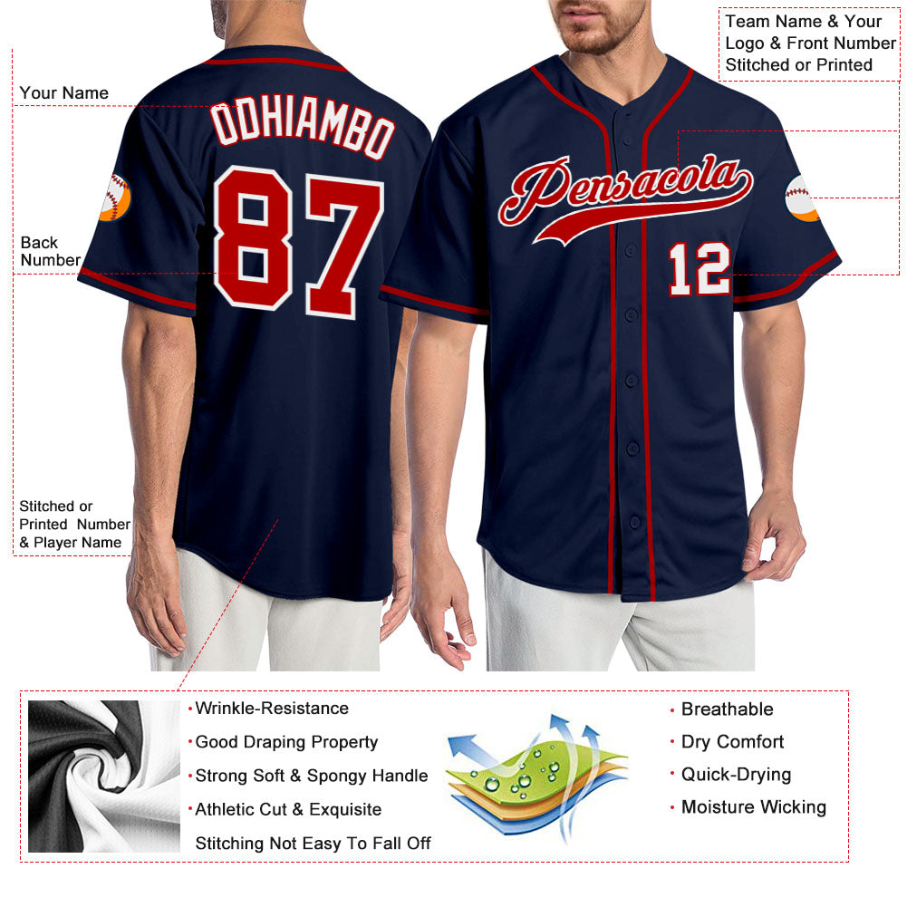 Custom Navy Red-White Authentic Baseball Jersey view 3