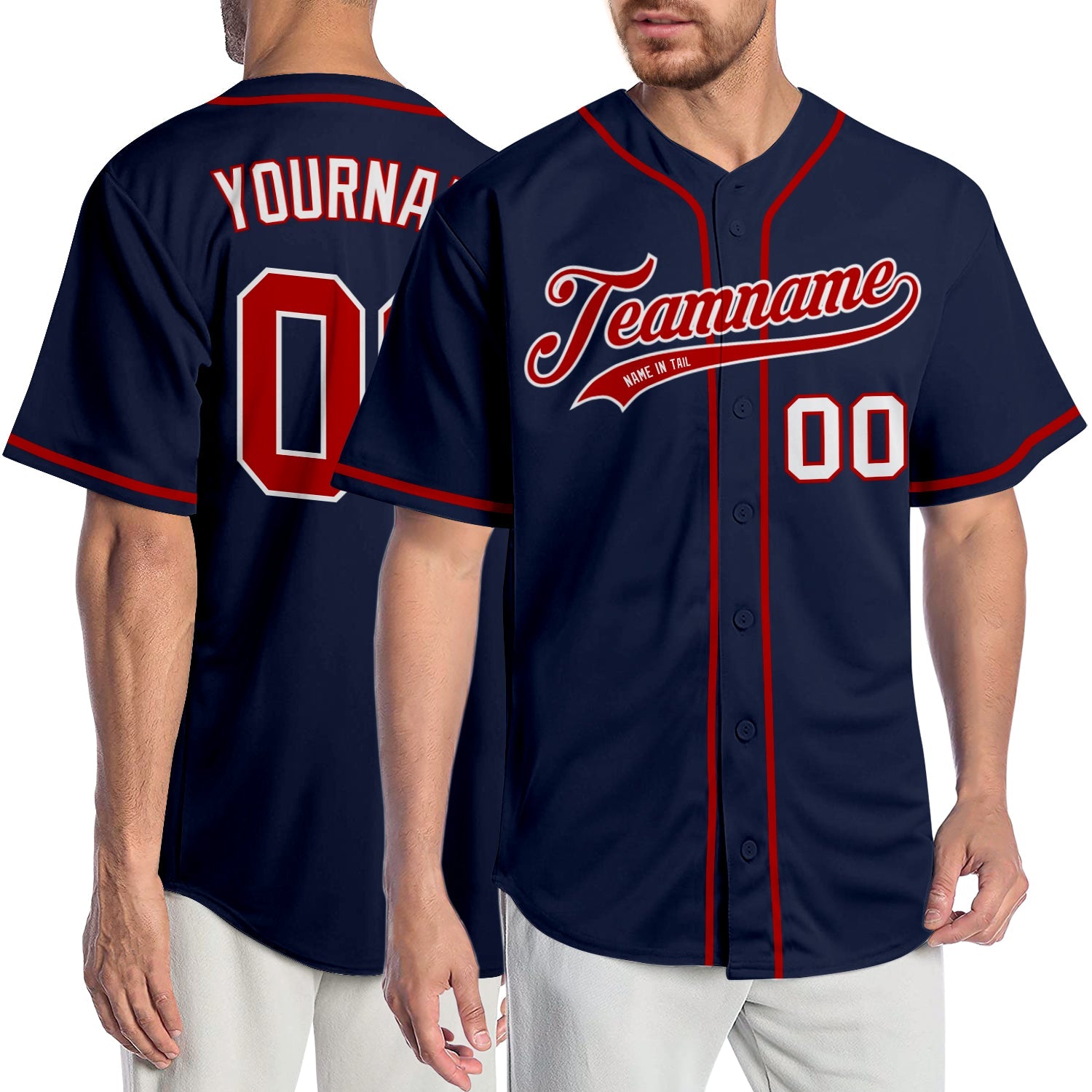 Custom Navy Red-White Authentic Baseball Jersey - Main View