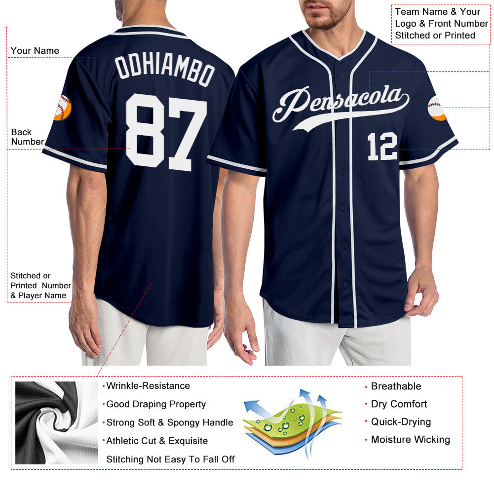 Custom Navy White Authentic Baseball Jersey view 3