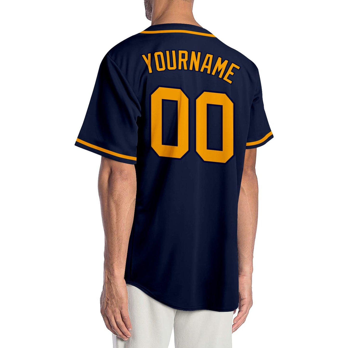 Custom Navy Gold Authentic Baseball Jersey view 2