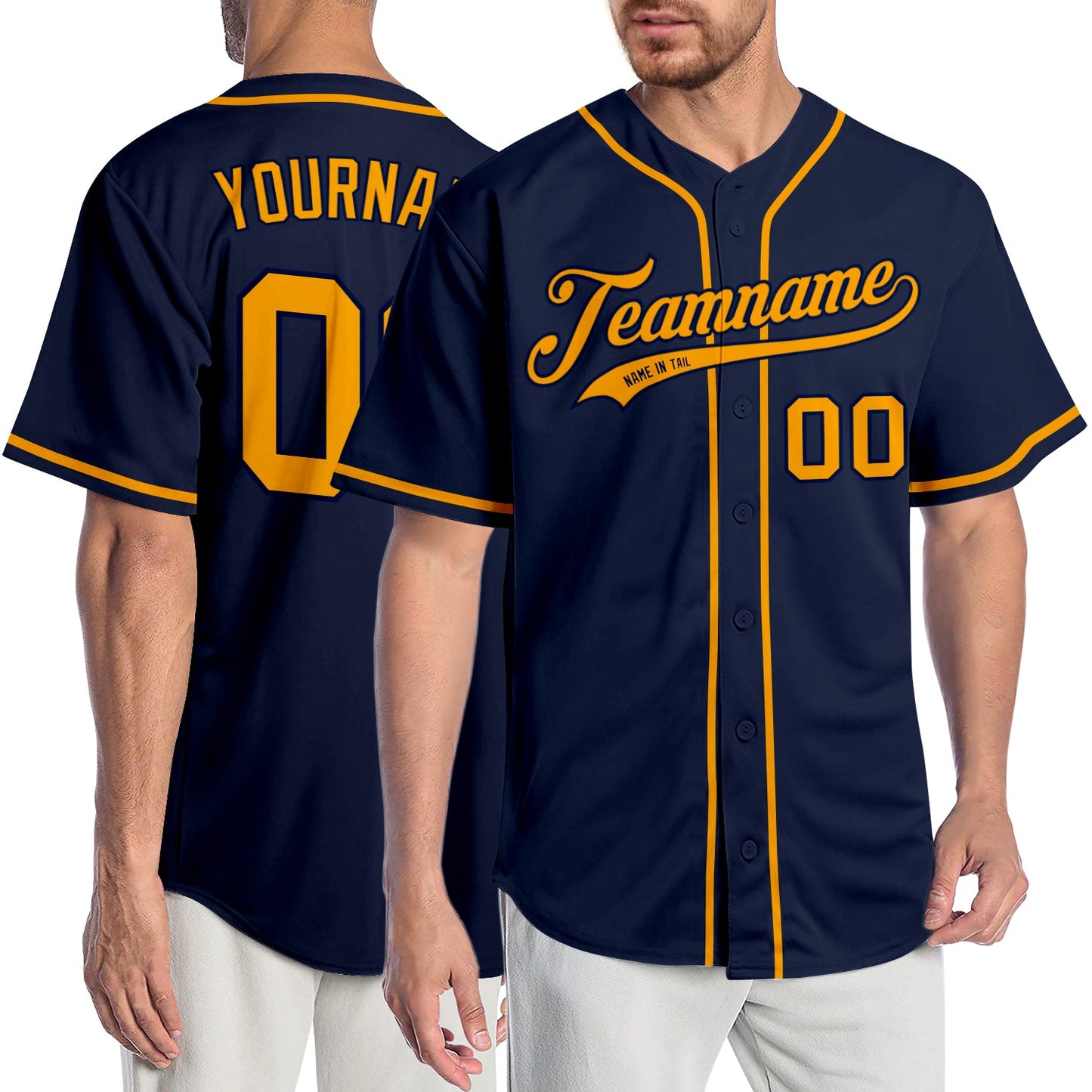 Custom Navy Gold Authentic Baseball Jersey - Main View