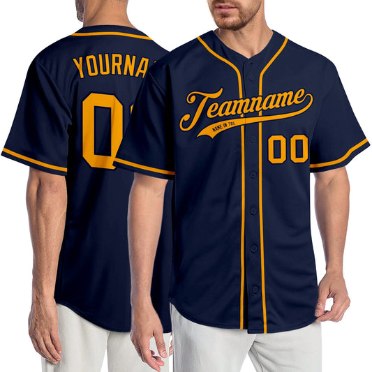 Custom Navy Gold Authentic Baseball Jersey - Main View