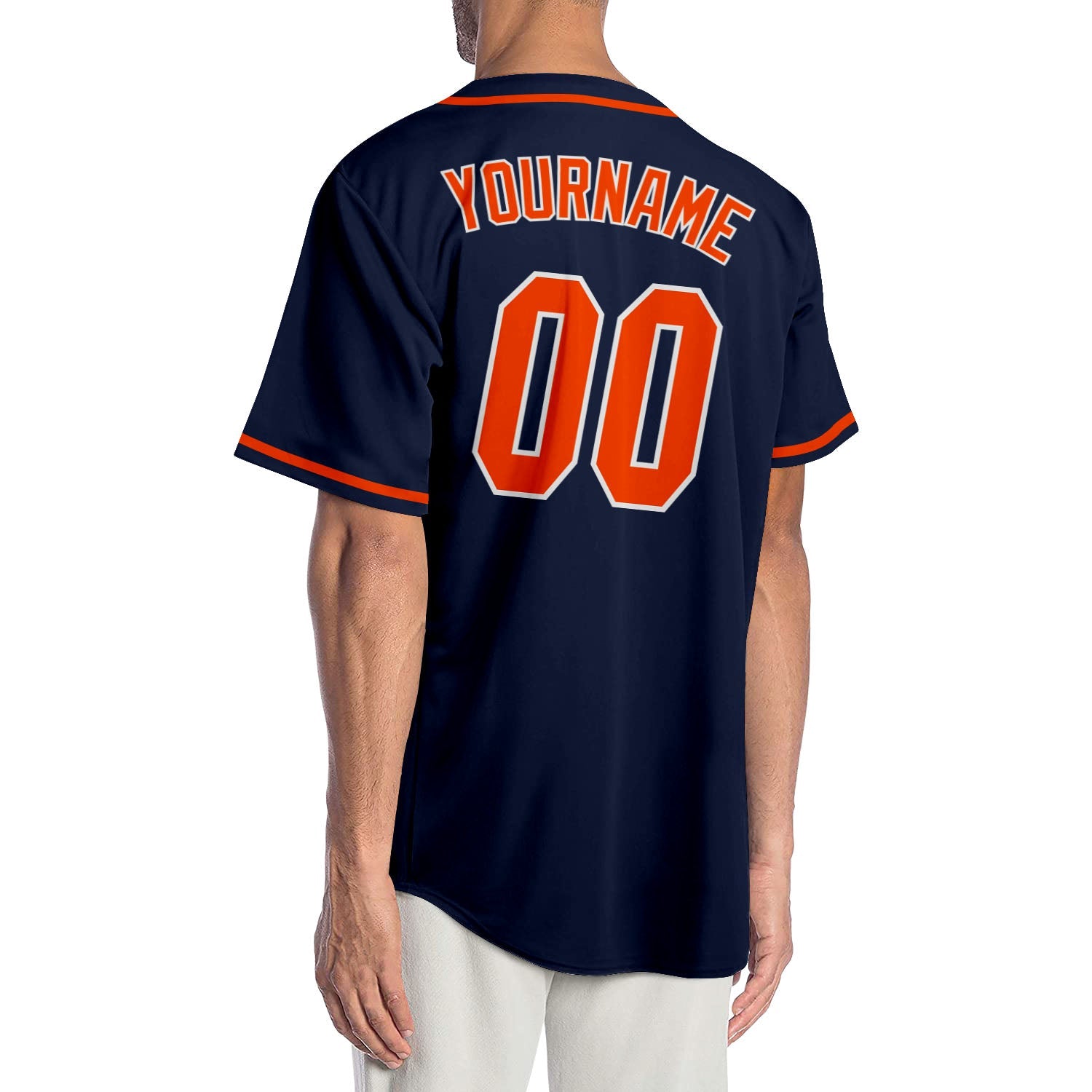 Custom Navy Orange-White Authentic Baseball Jersey view 2