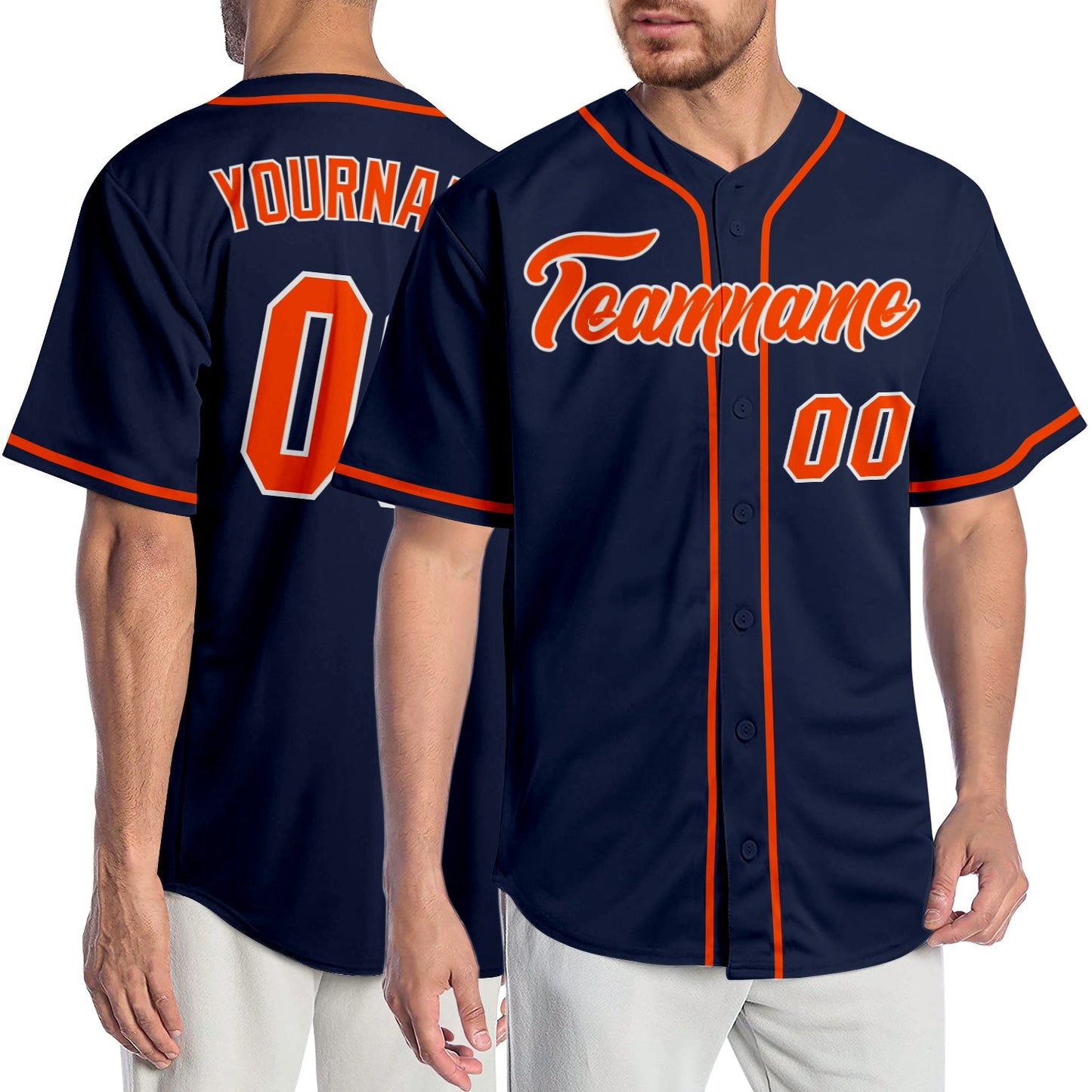 Custom Navy Orange-White Authentic Baseball Jersey - Main View