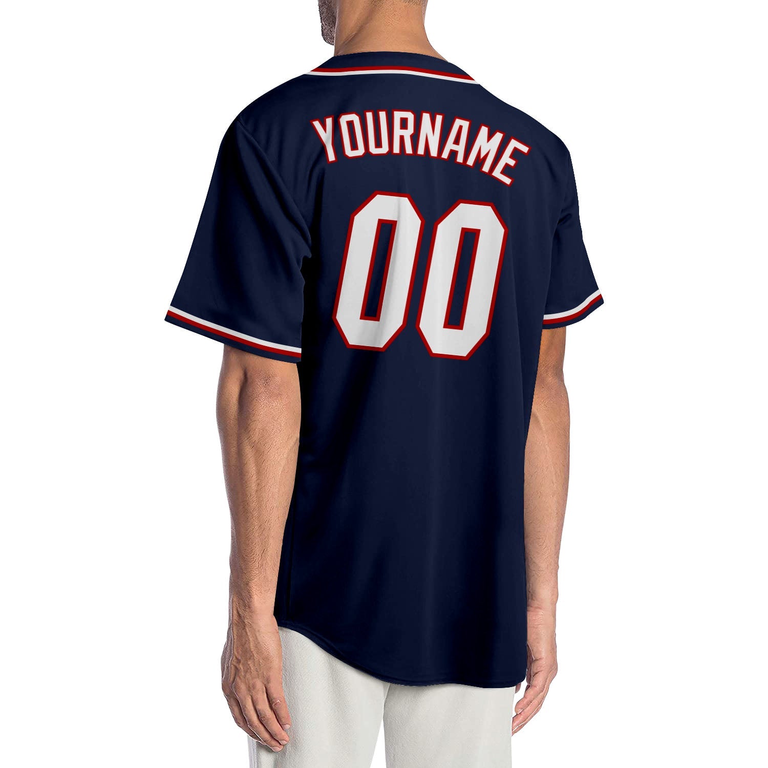 Custom Navy White-Red Authentic Baseball Jersey view 2