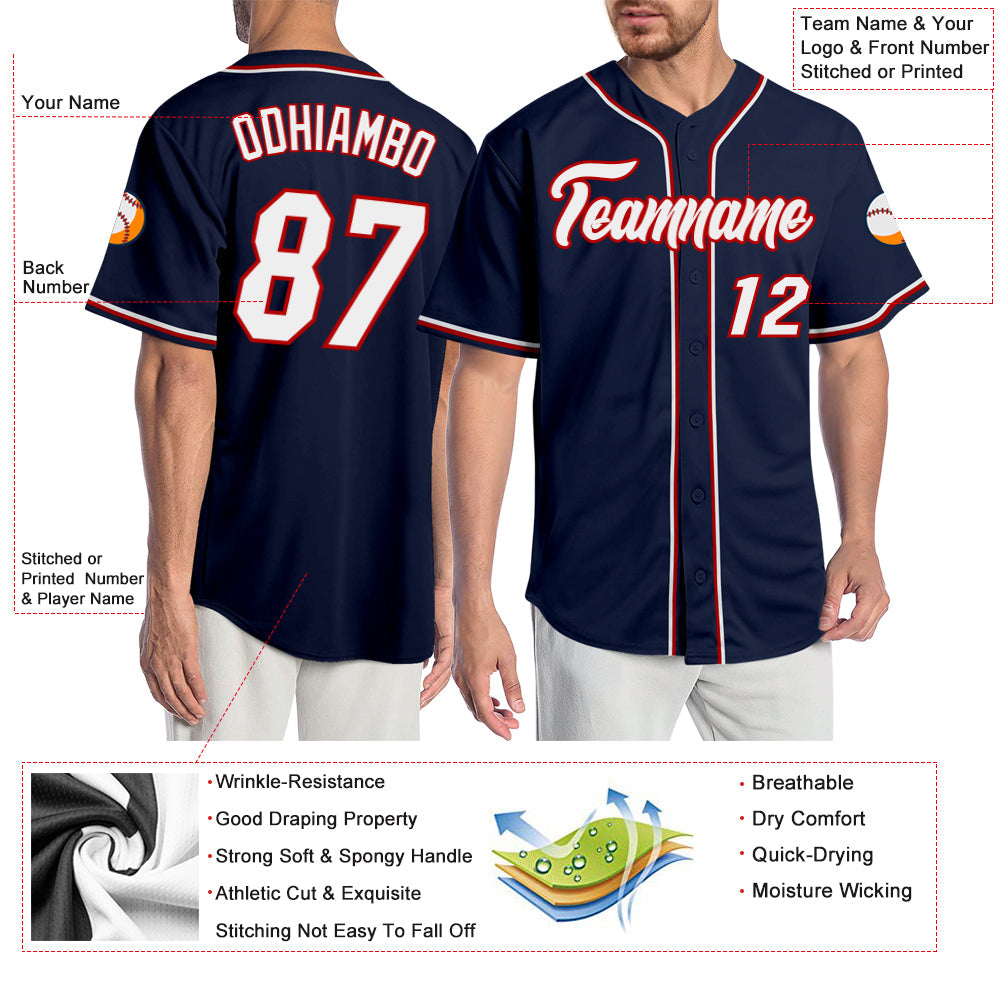 Custom Navy White-Red Authentic Baseball Jersey view 3