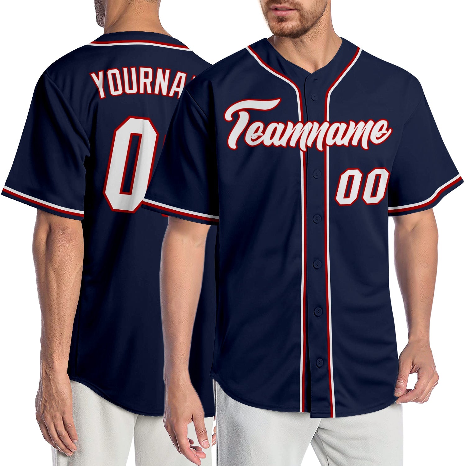 Custom Navy White-Red Authentic Baseball Jersey - Main View