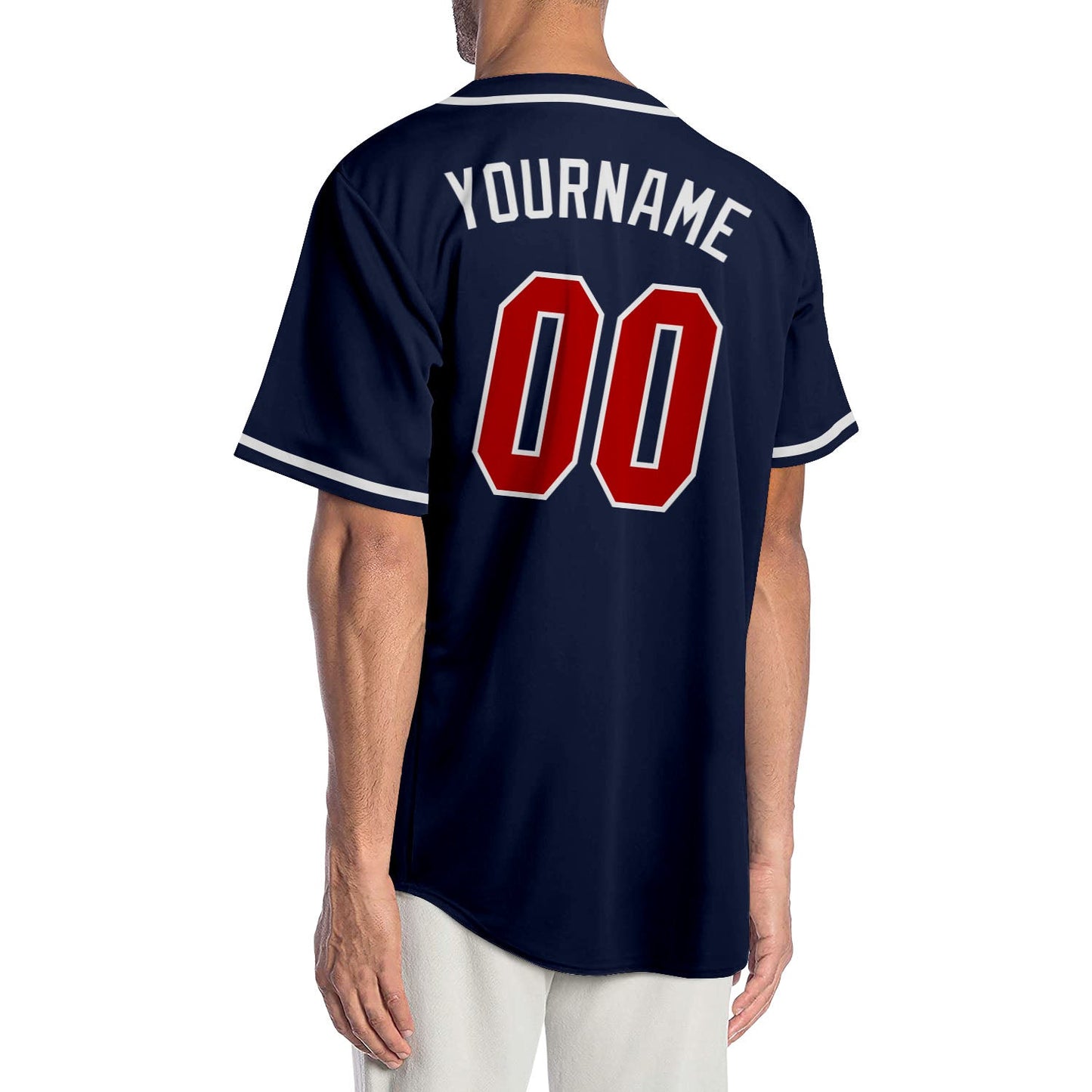 Custom Navy Red-White Authentic Baseball Jersey view 2
