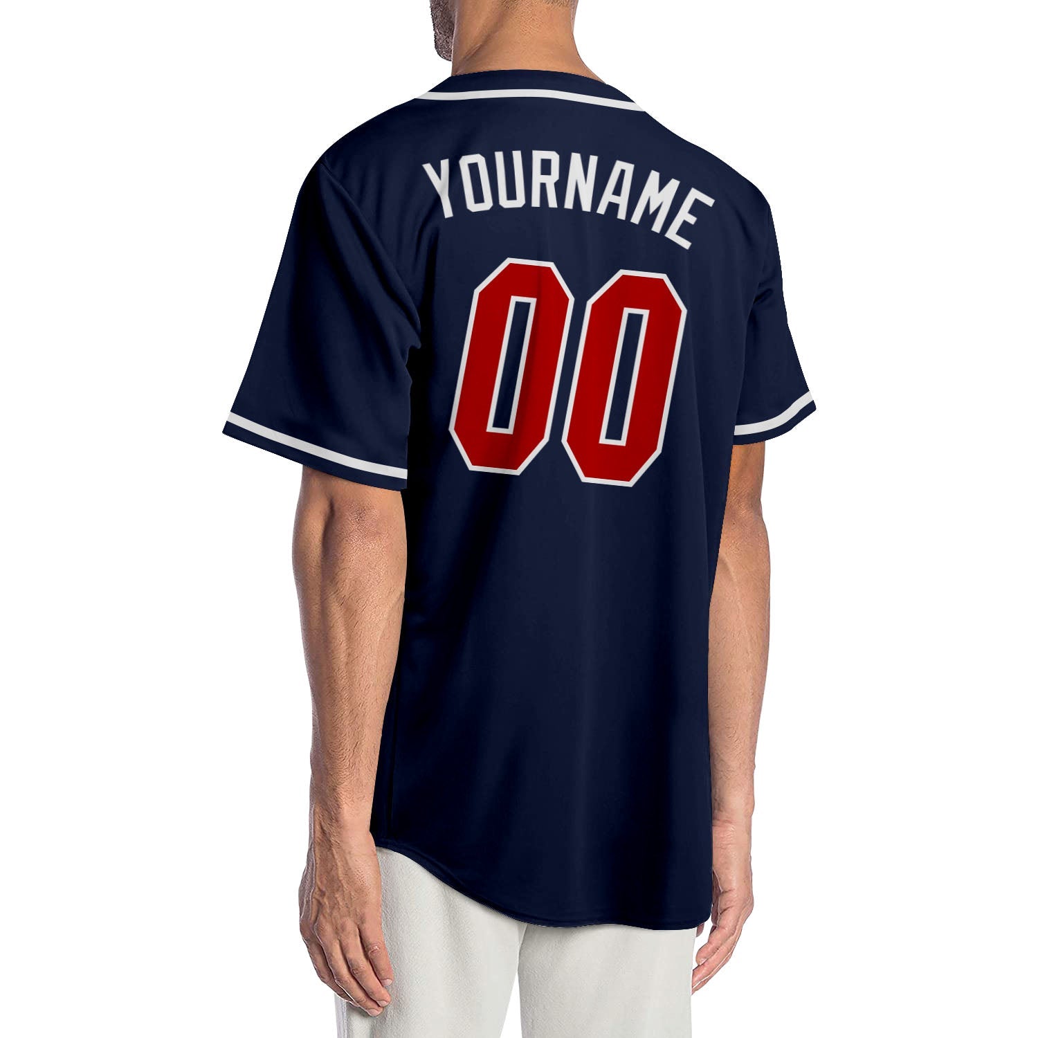 Custom Navy Red-White Authentic Baseball Jersey view 2