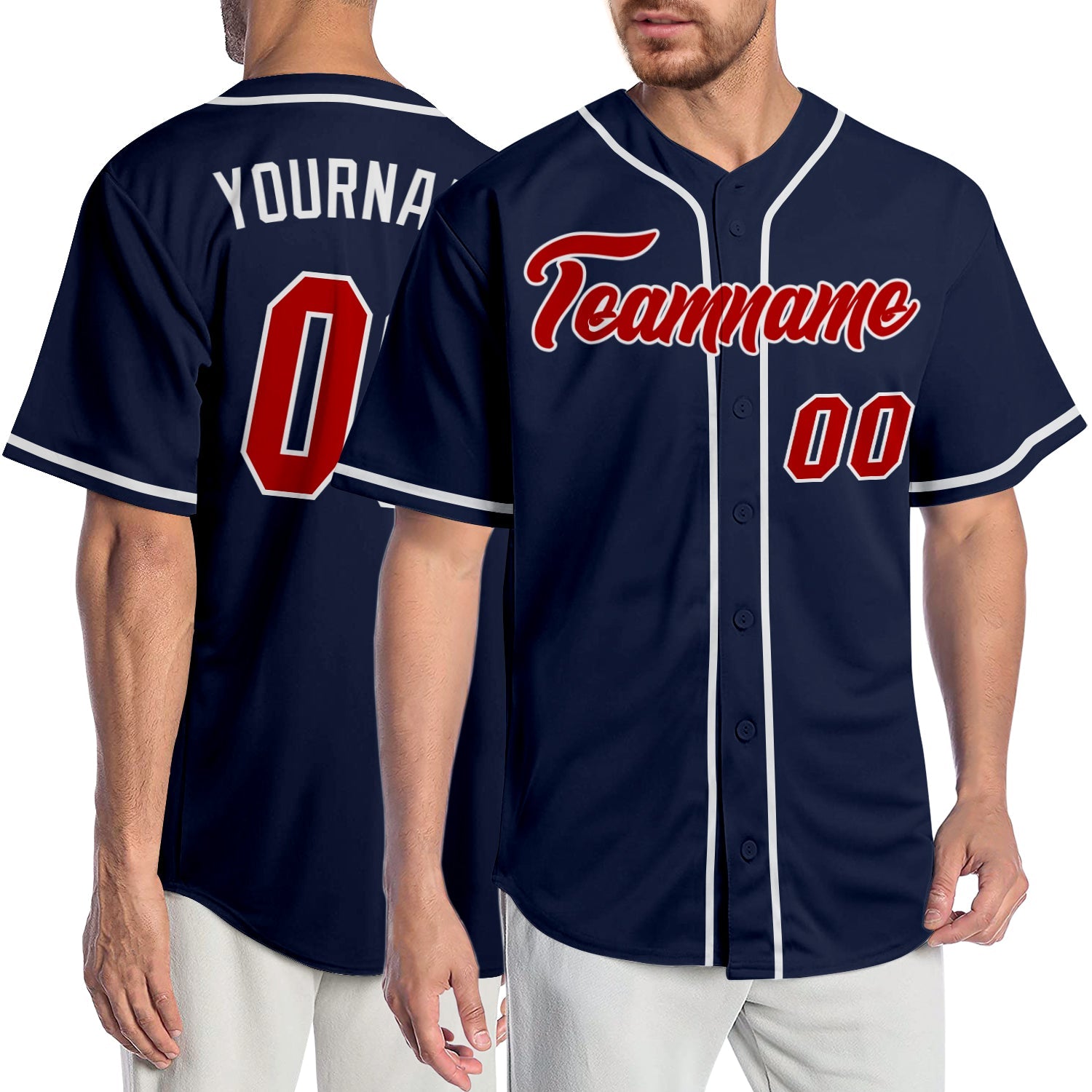 Custom Navy Red-White Authentic Baseball Jersey - Main View