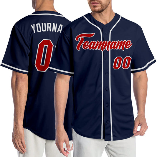 Custom Navy Red-White Authentic Baseball Jersey - Main View
