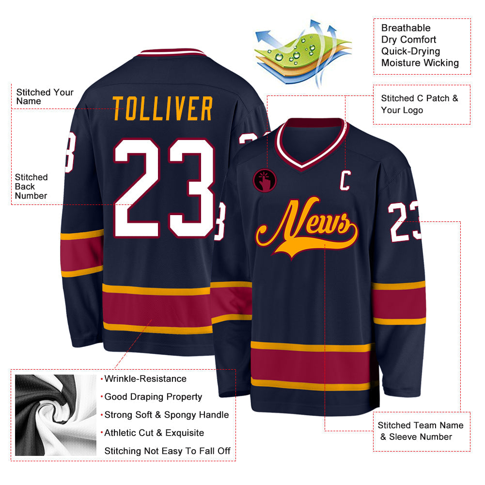 Custom Navy White-Maroon Hockey Jersey view 2
