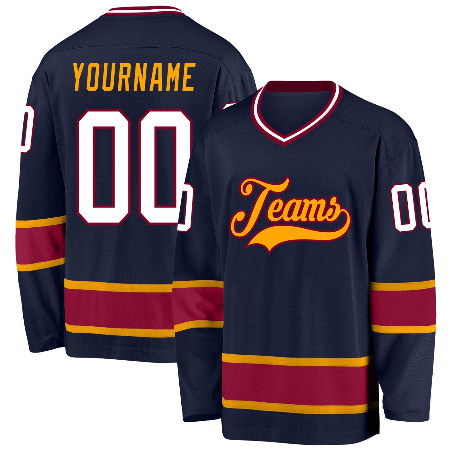 Custom Navy White-Maroon Hockey Jersey - Main View