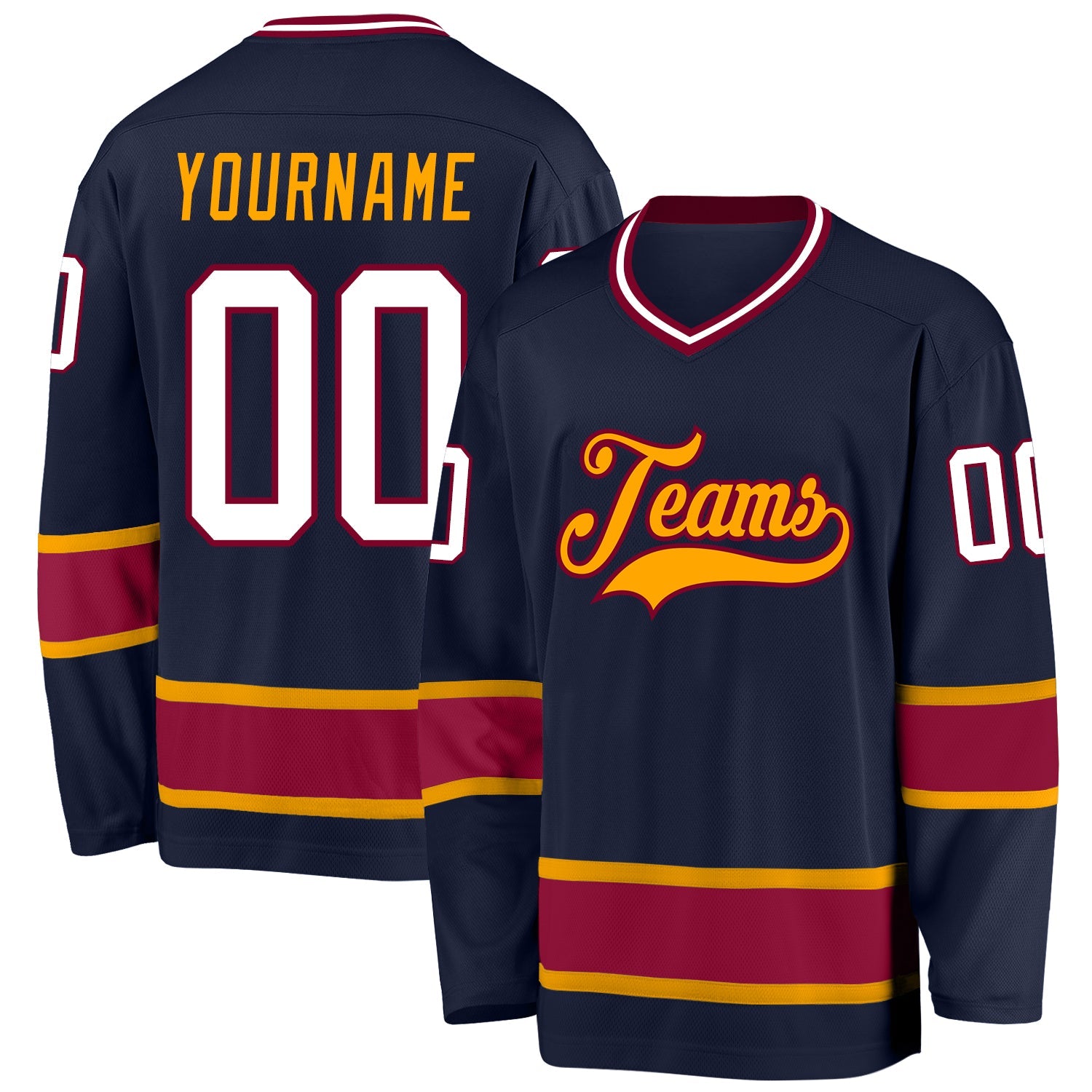 Custom Navy White-Maroon Hockey Jersey - Main View