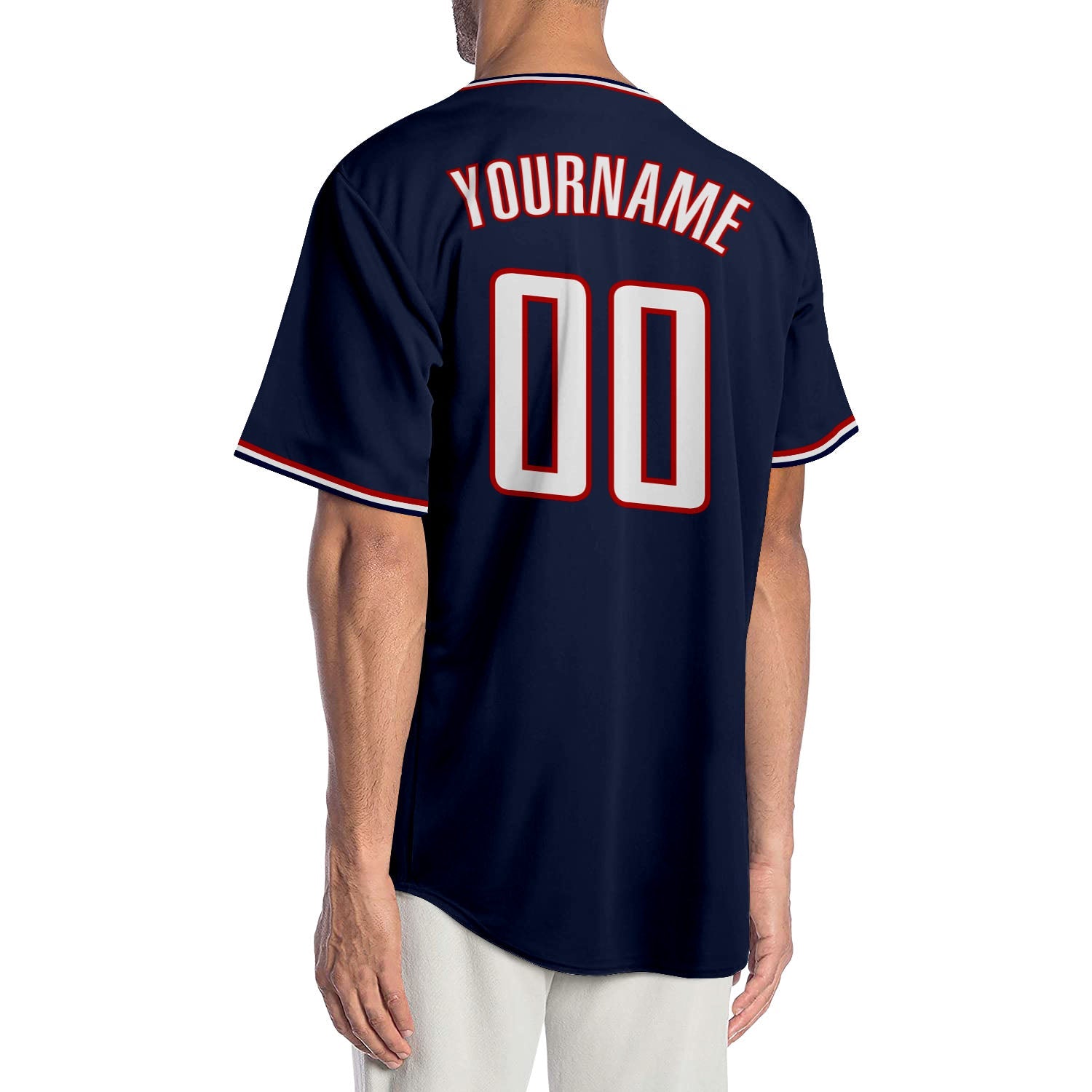 Custom Navy White-Red Authentic Baseball Jersey view 2
