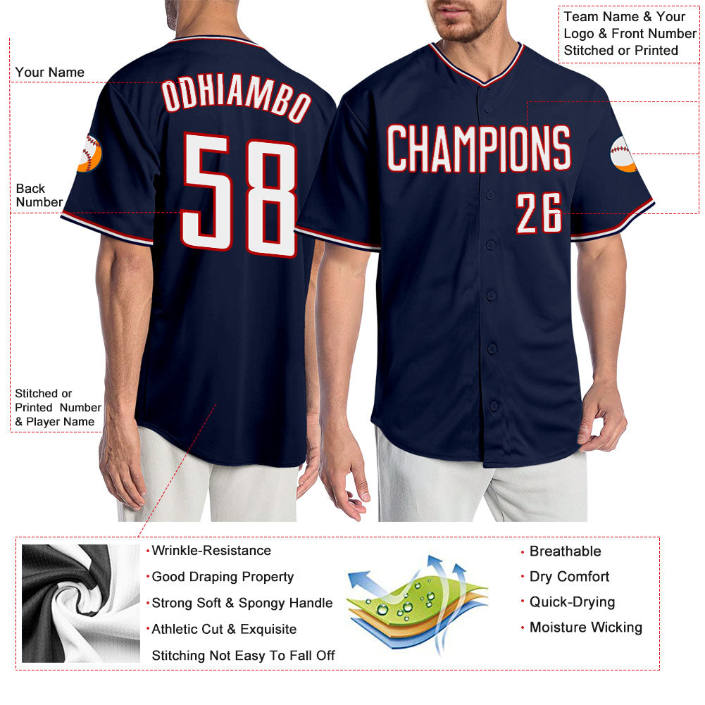 Custom Navy White-Red Authentic Baseball Jersey view 3