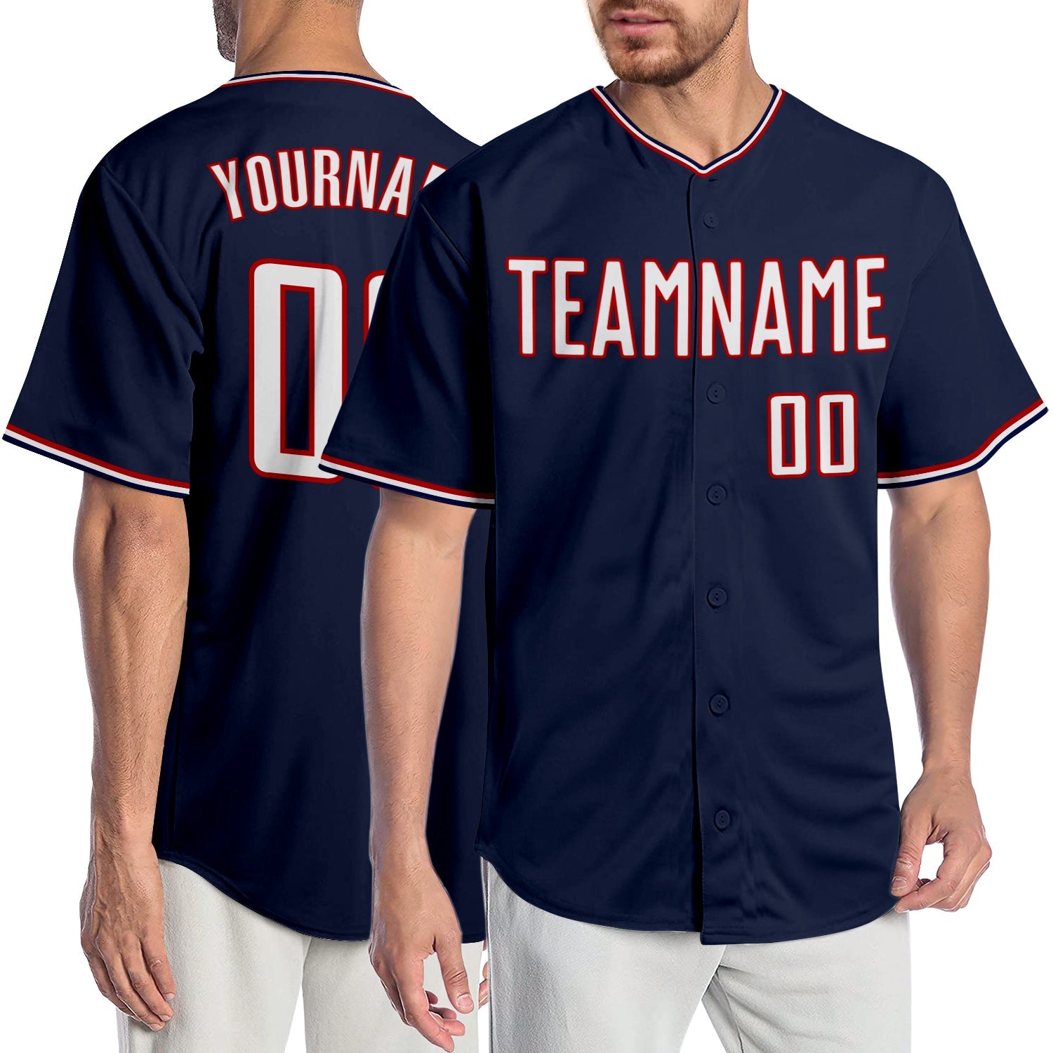 Custom Navy White-Red Authentic Baseball Jersey - Main View