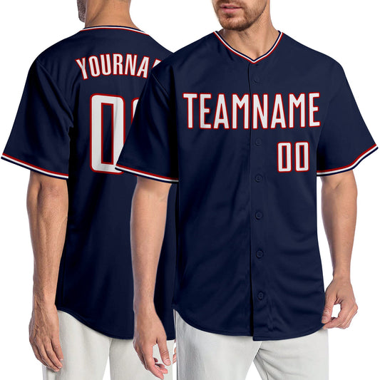 Custom Navy White-Red Authentic Baseball Jersey - Main View