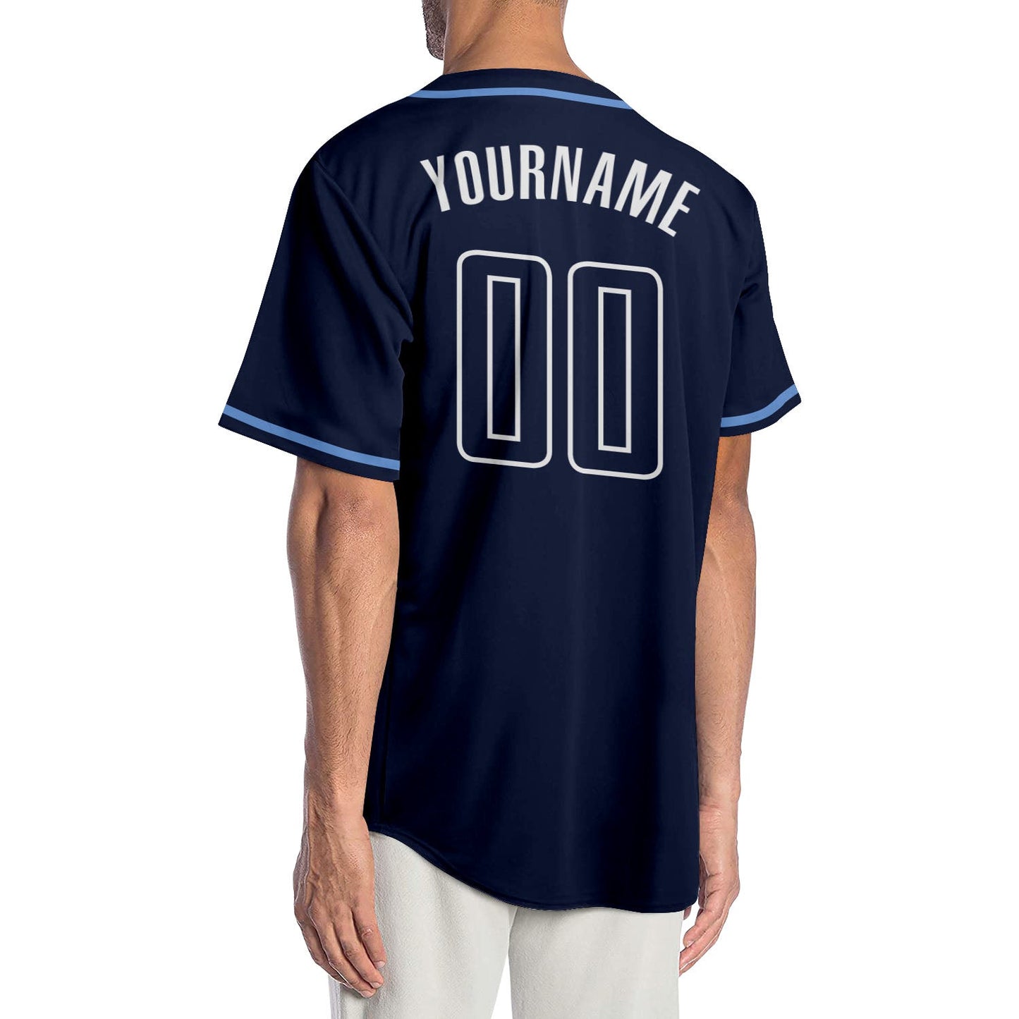 Custom Navy Navy-Light Blue Authentic Baseball Jersey view 2