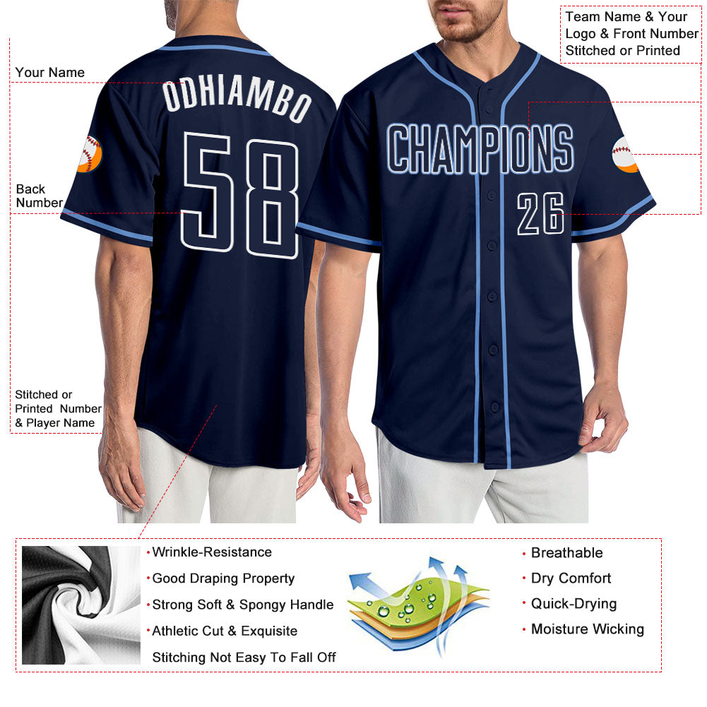 Custom Navy Navy-Light Blue Authentic Baseball Jersey view 3