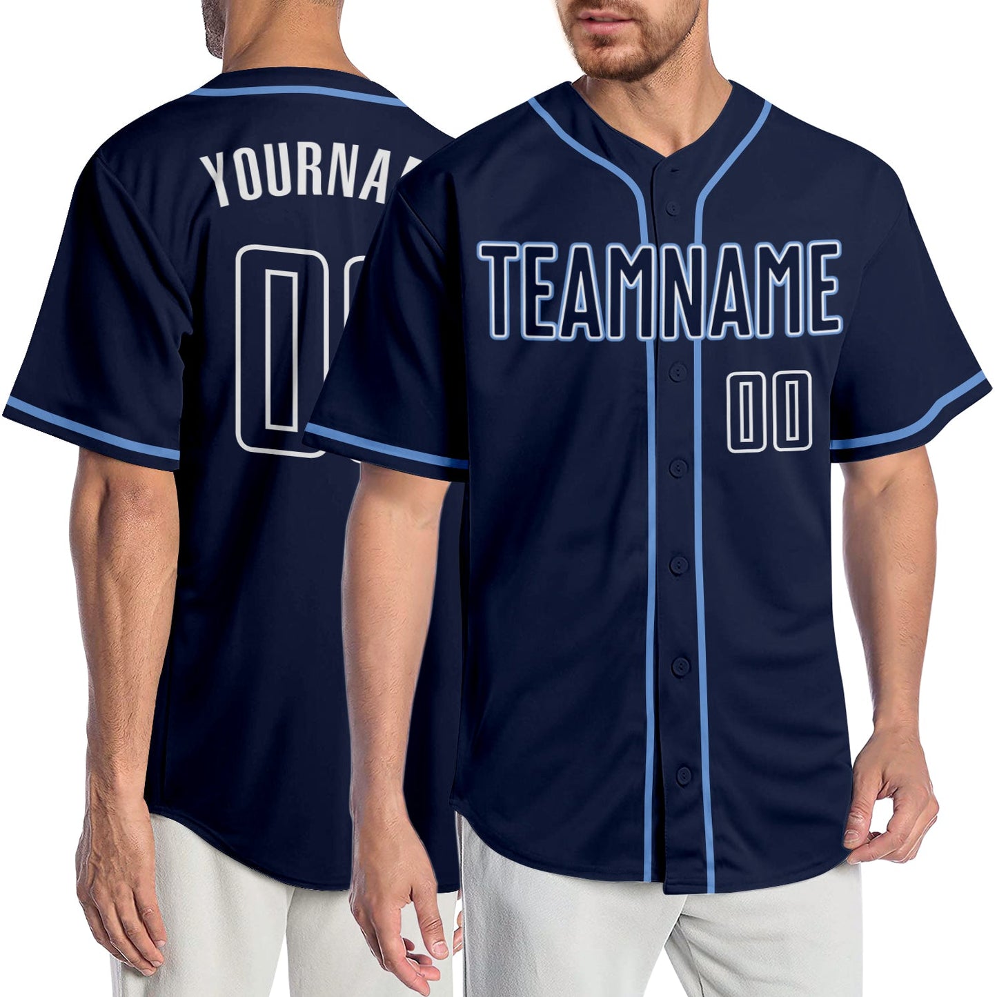 Custom Navy Navy-Light Blue Authentic Baseball Jersey - Main View