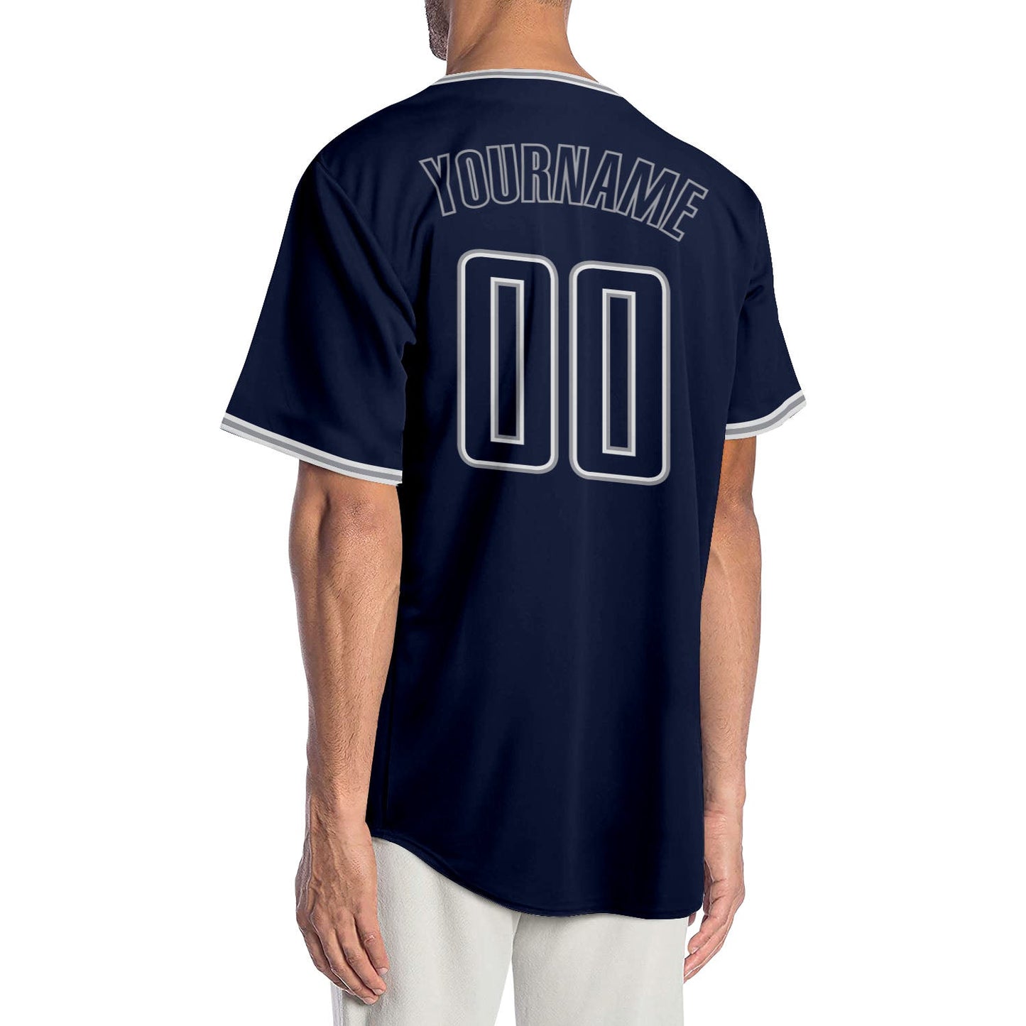 Custom Navy Navy-Gray Authentic Baseball Jersey view 2