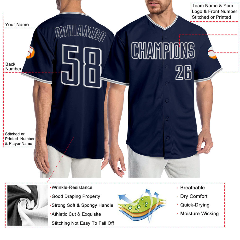 Custom Navy Navy-Gray Authentic Baseball Jersey view 3