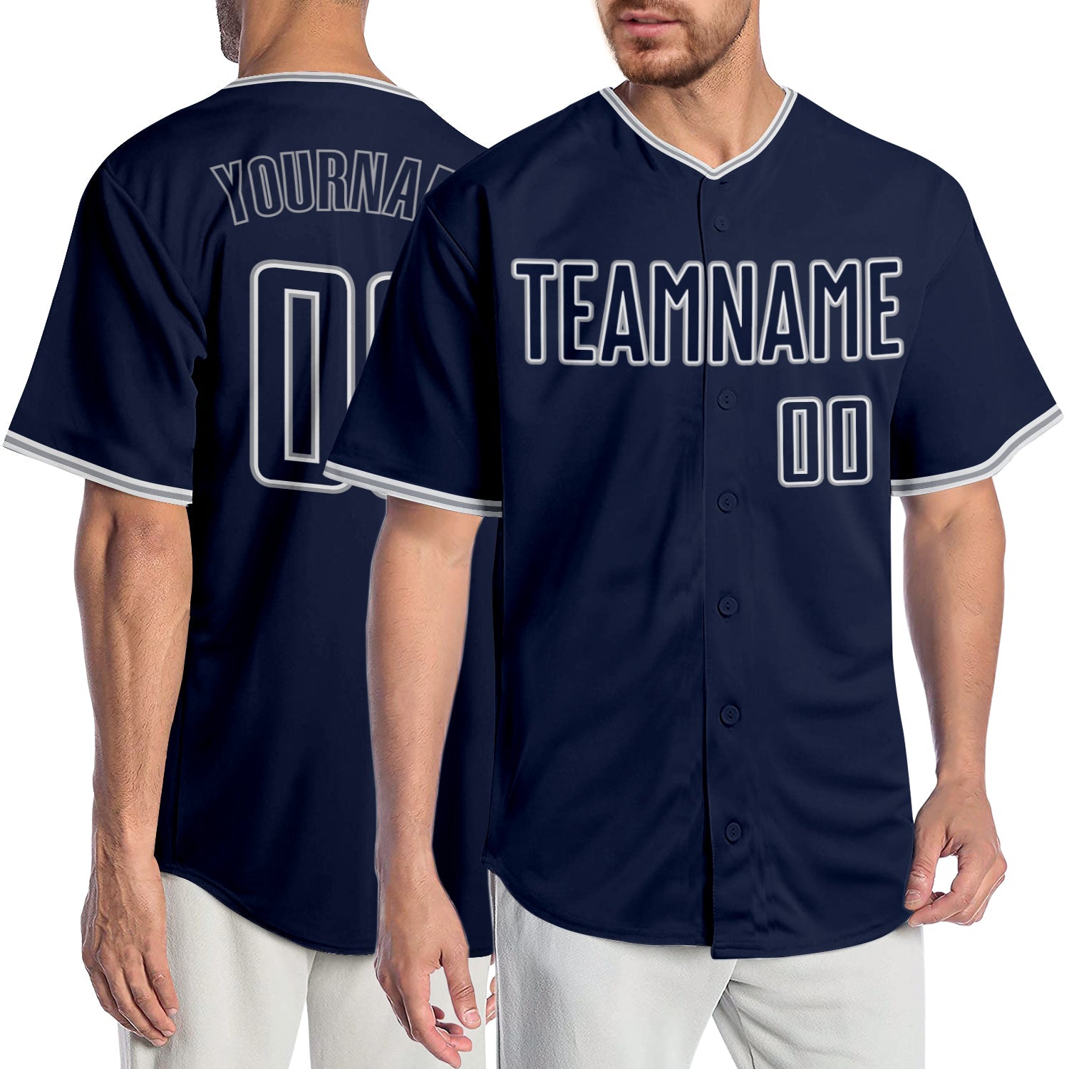 Custom Navy Navy-Gray Authentic Baseball Jersey - Main View