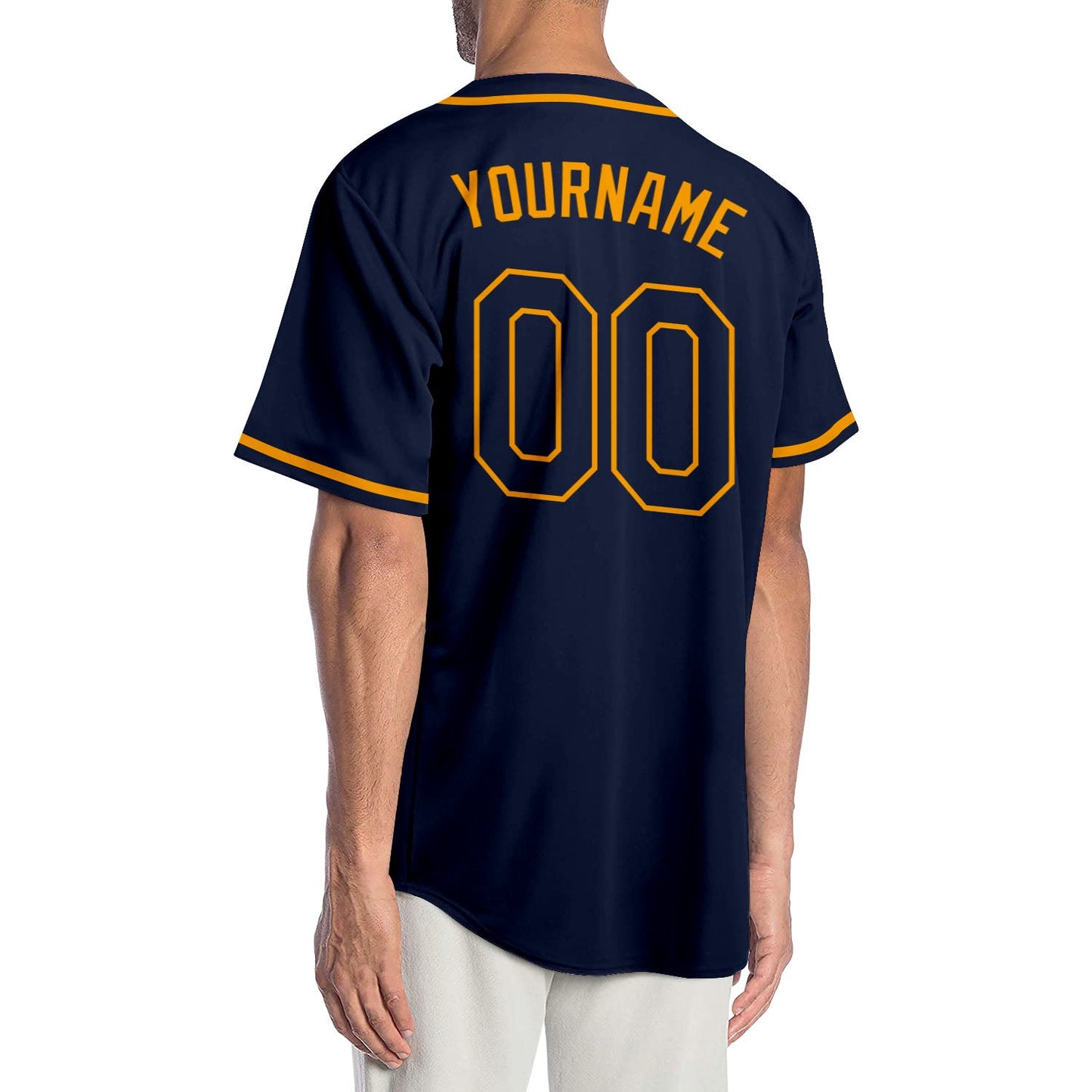 Custom Navy Navy-Gold Authentic Baseball Jersey view 2