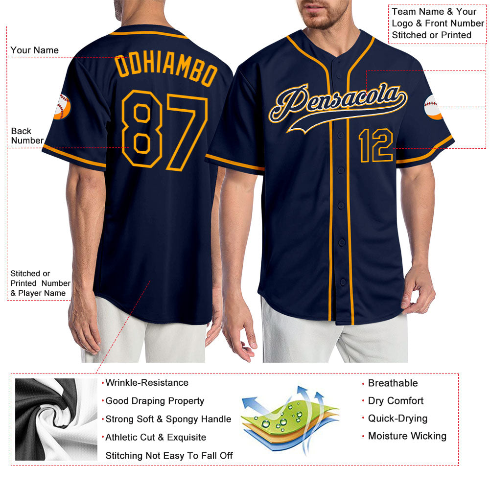 Custom Navy Navy-Gold Authentic Baseball Jersey view 3