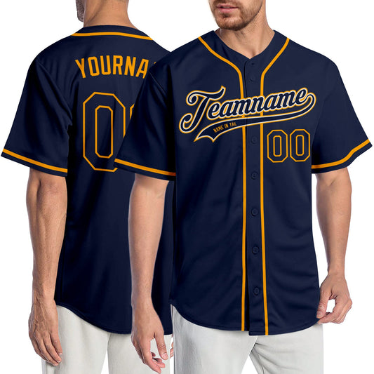 Custom Navy Navy-Gold Authentic Baseball Jersey - Main View
