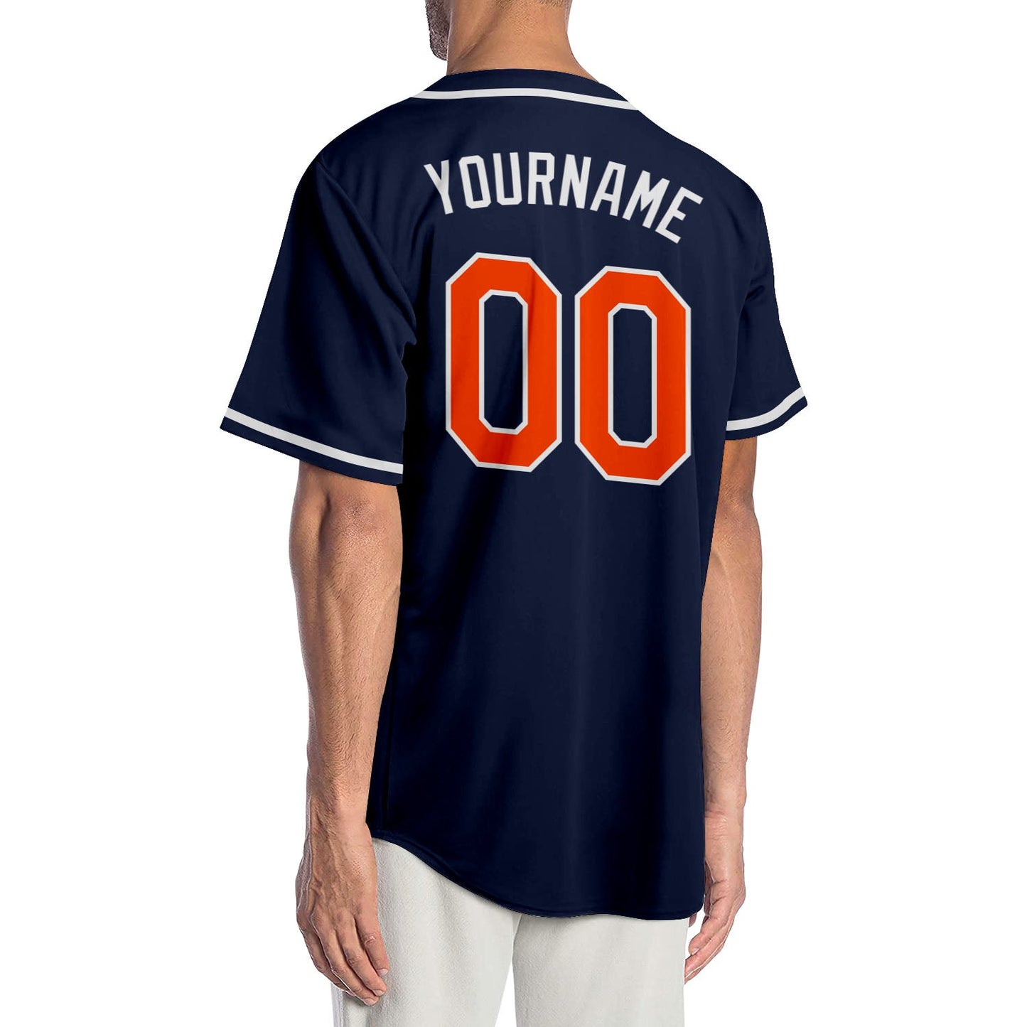 Custom Navy Orange-White Authentic Baseball Jersey view 3