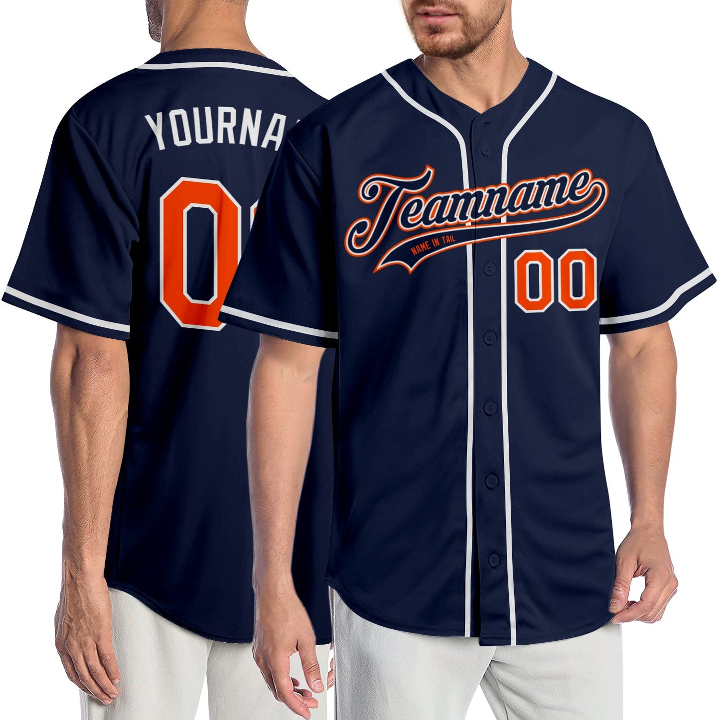 Custom Navy Orange-White Authentic Baseball Jersey - Main View
