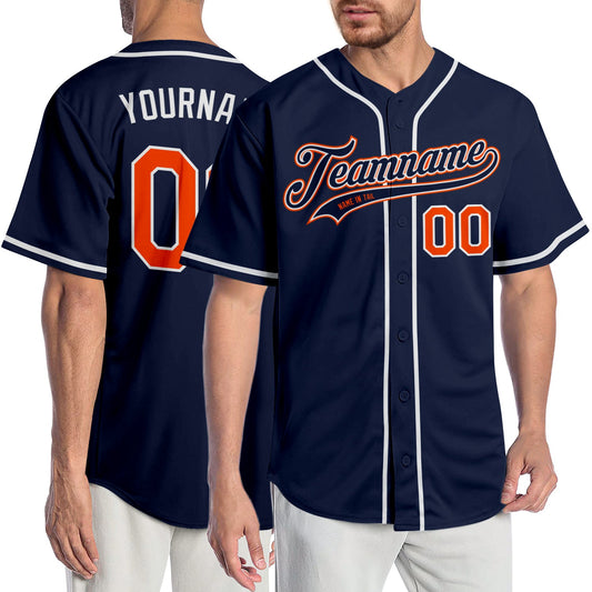 Custom Navy Orange-White Authentic Baseball Jersey - Main View