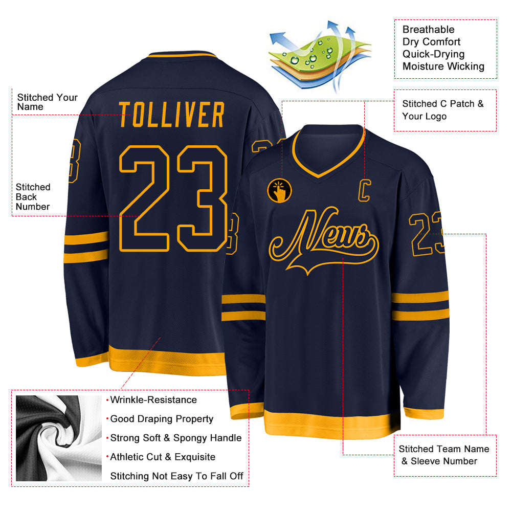 Custom Navy Navy-Gold Hockey Jersey view 2