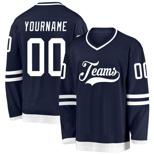 Custom Navy White Hockey Jersey - Main View